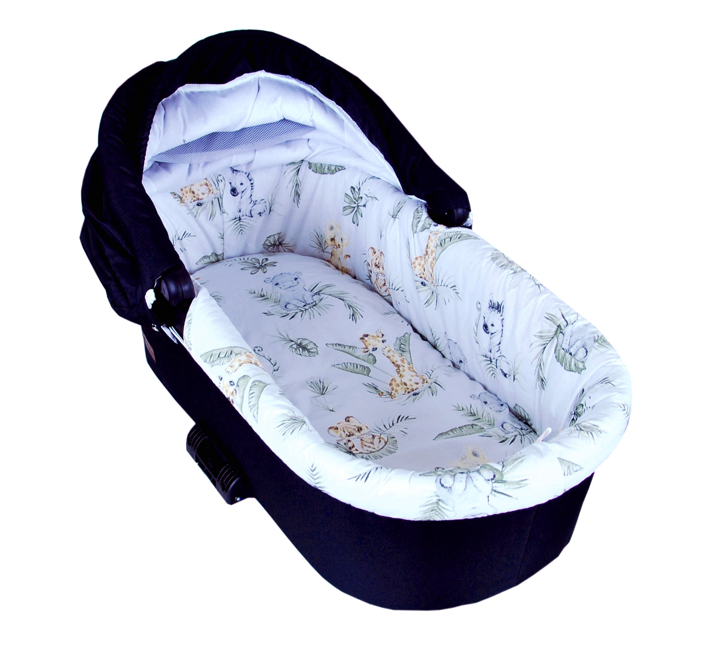 BABYLUX Nestchen für Kinderwagen BABYWANNE Matratze 2Tlg Set W16 - Ecru + Africa Tiere