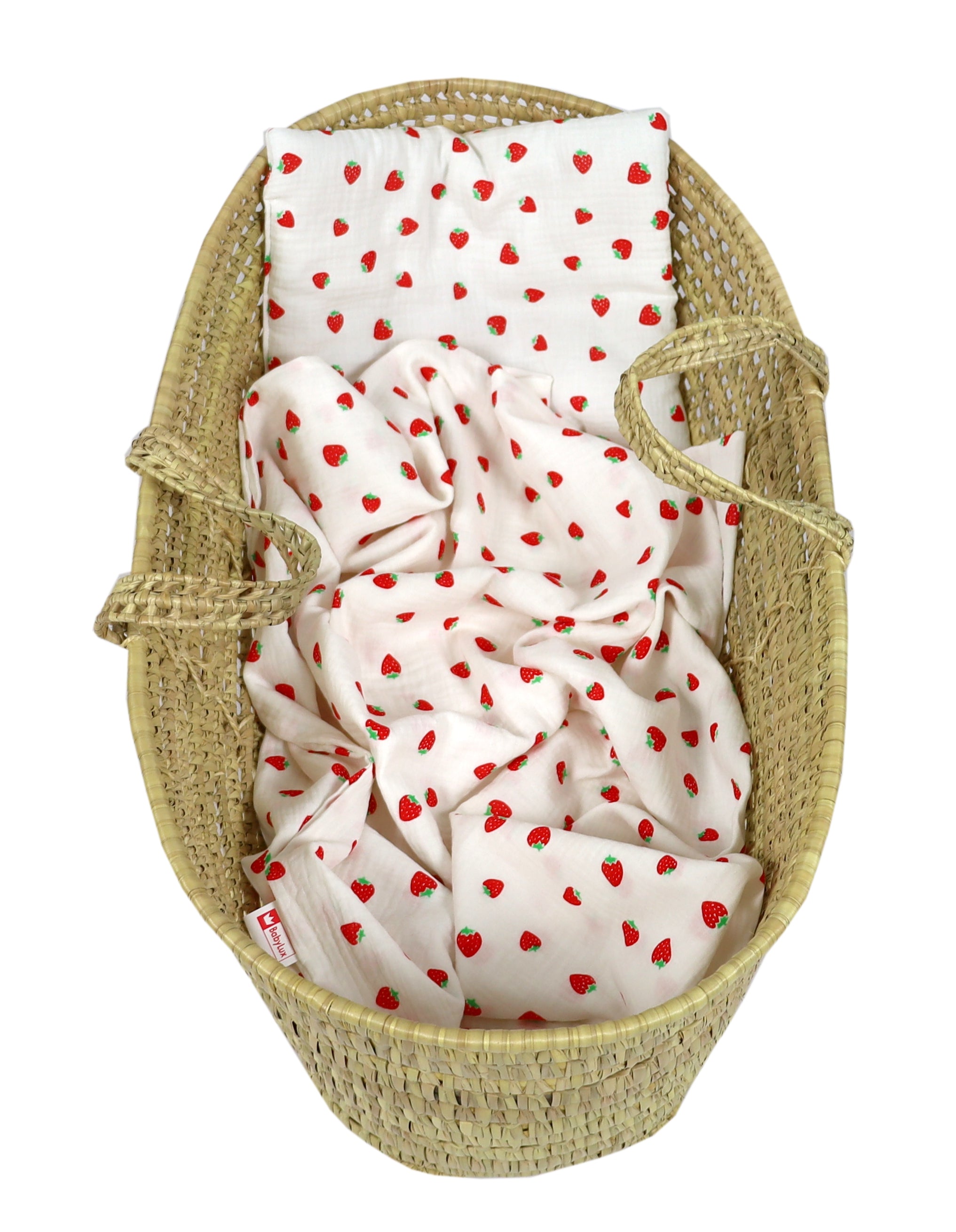 BabyLux Musselin Decke 75 x 100 cm + Kissen für Kinderwagen Wiege Babybett KD9 - Erdbeeren