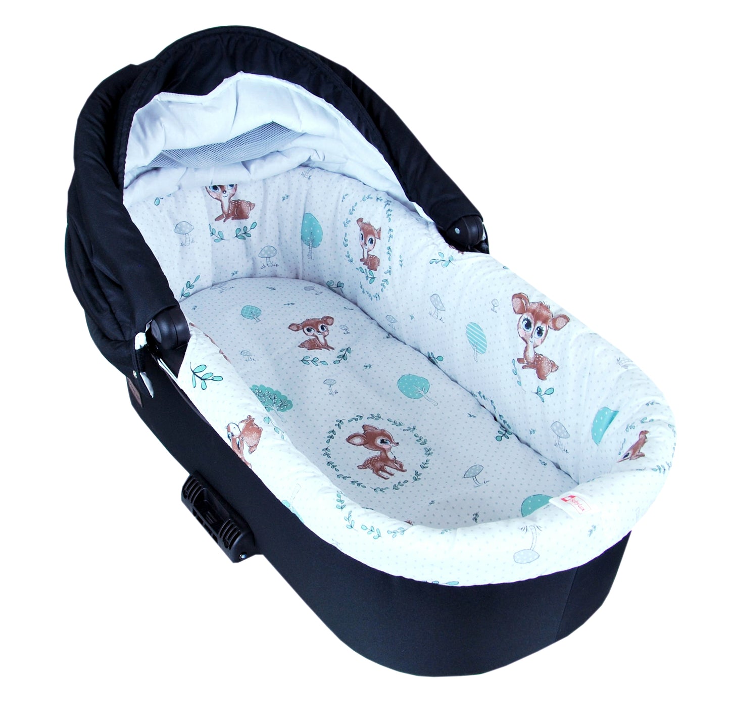 BABYLUX Nestchen für Kinderwagen BABYWANNE Matratze 2Tlg Set W14 - Grau + Wald Reh