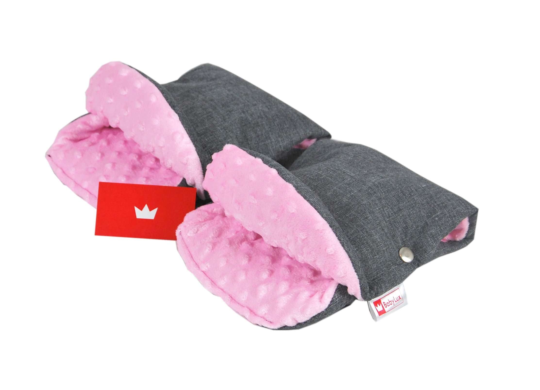 BABYLUX MUFF Handmuff Handwärmer Kinderwagen Buggy Handschuh 5. Grau + Minky Ros
