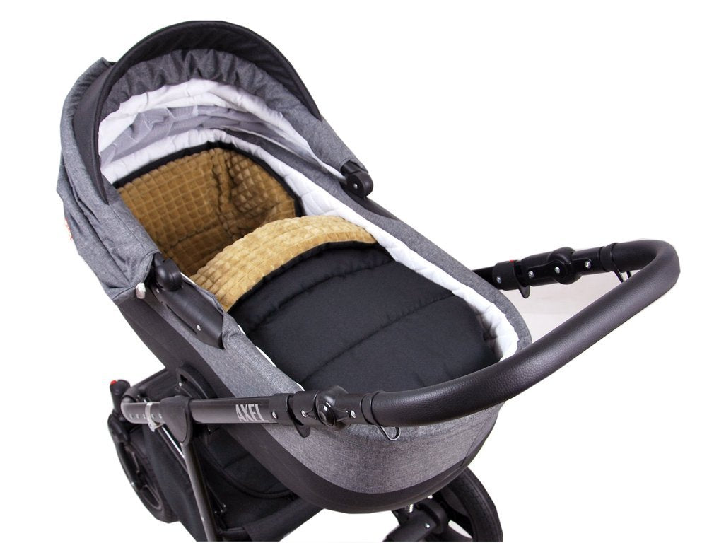 BABYLUX Fußsack 90cm MINKY Kinderwagen Buggy Schwarz + Beige + Handmuff