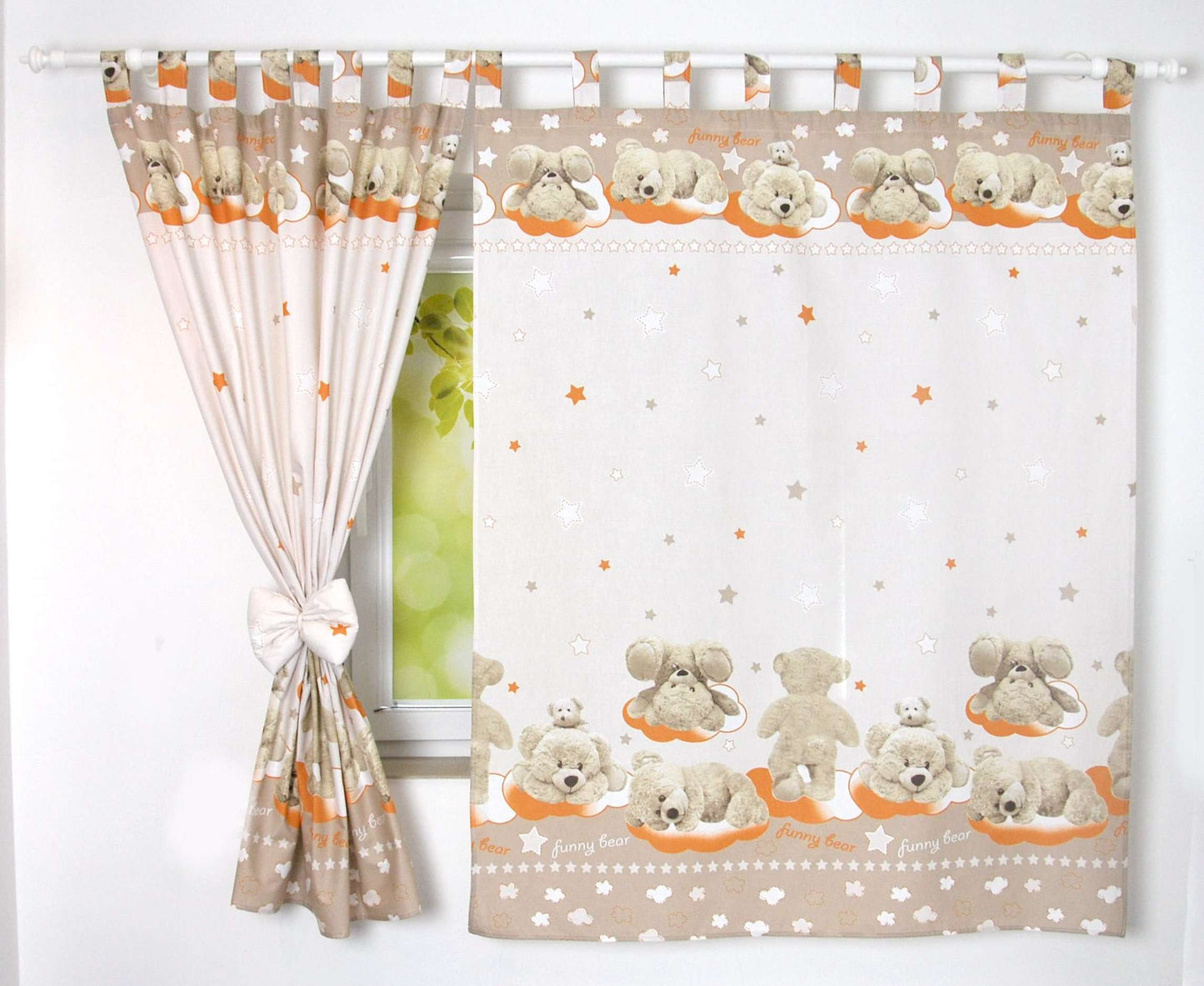 BABYLUX Kinderzimmer VORHÄNGE mit Schlaufen 87. Funny Bear Beige
