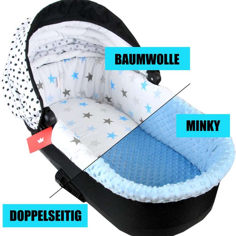 BABYLUX Nestchen für Kinderwagen BABYWANNE Matratze 2Tlg Set W4 - Blau + Sterne