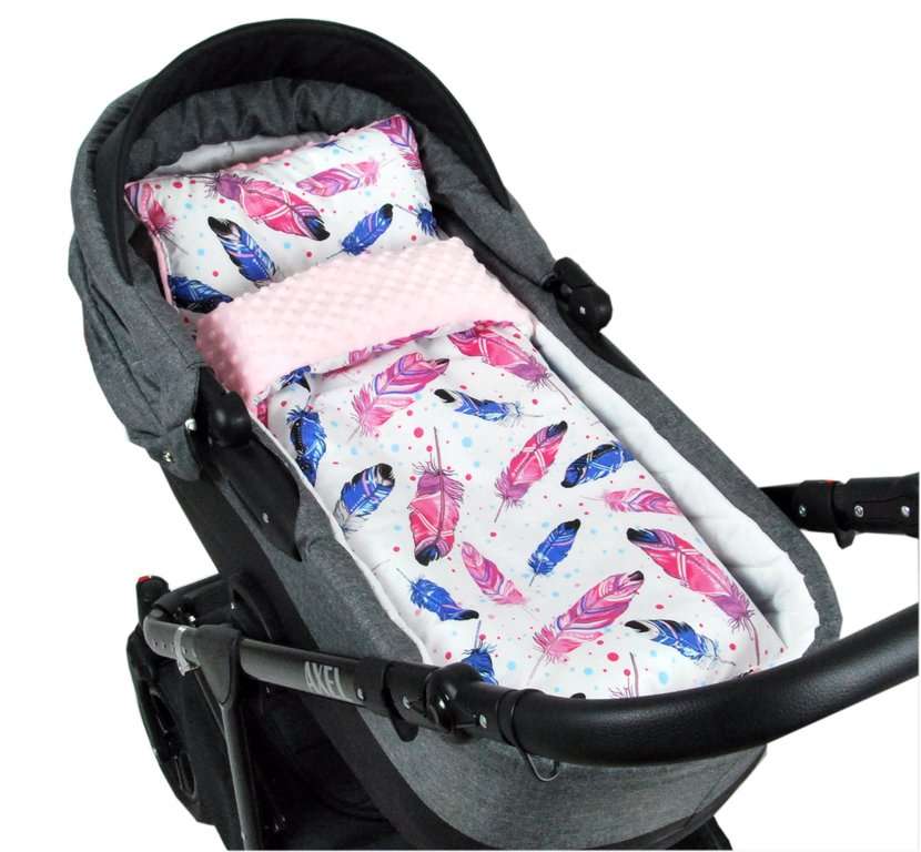BABYLUX Babydecke MINKY PLÜSCH Kinderwagen 75x60cm MP99 - Rosa + Feder