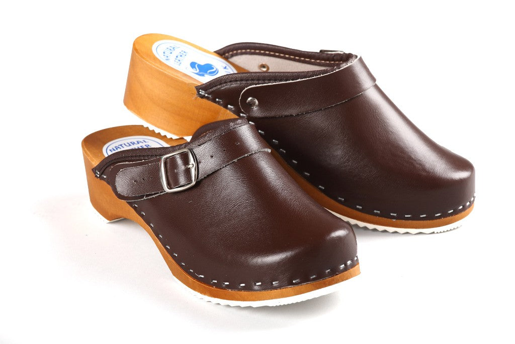 CLOGS Pantolette Sandalette Holz Leder Holzschuhe Holzclogs Damen Braun 36