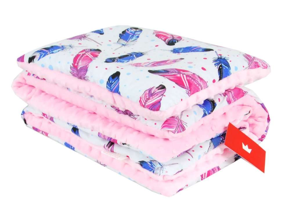 BABYLUX Babydecke MINKY PLÜSCH Kinderwagen 75x60cm MP99 - Rosa + Feder