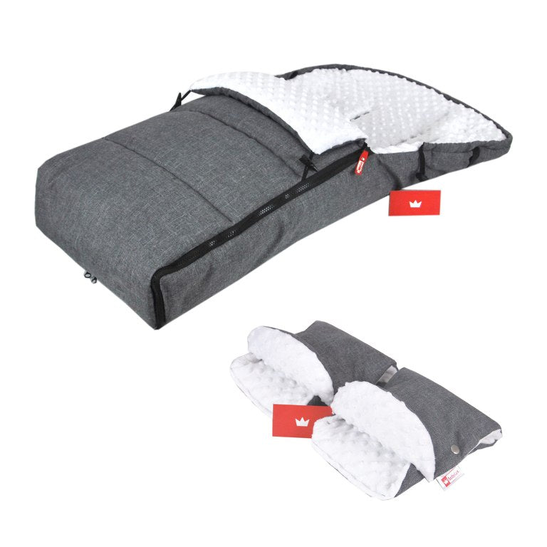 BABYLUX Fußsack 90cm MINKY Kinderwagen Buggy Grau + Minky Weiß + Handmuff