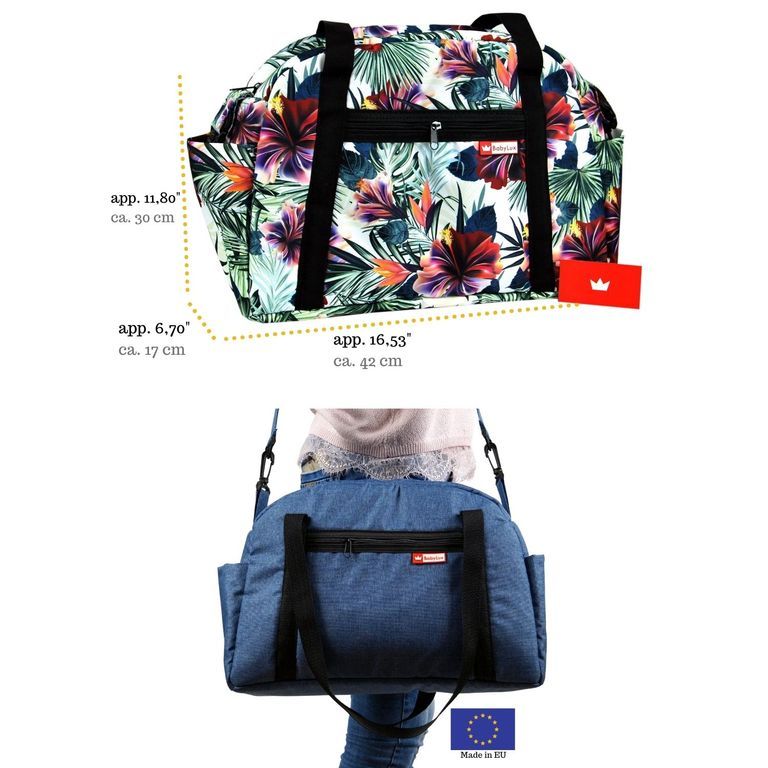 BabyLux Wickeltasche COLORFUL Kinderwagen Buggy Große 80. Grau + Hibiskus