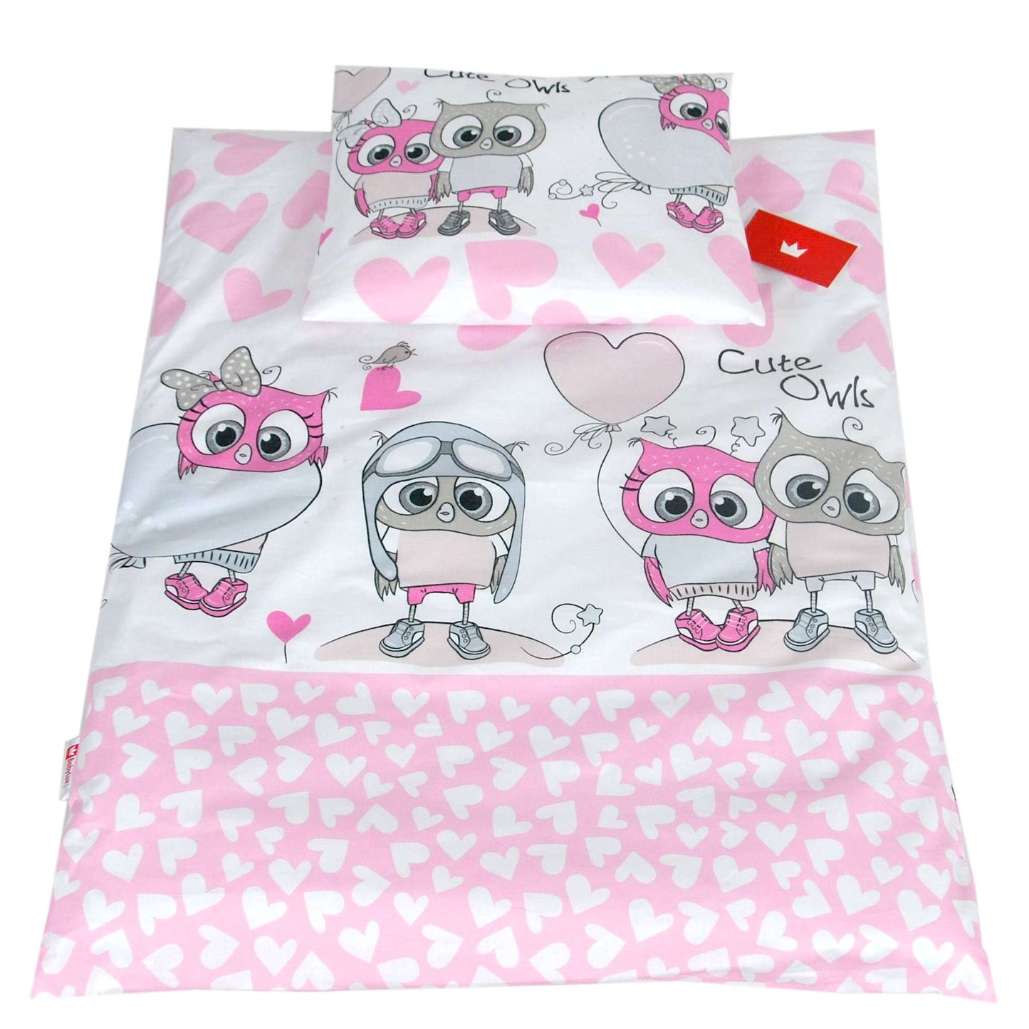 BABYLUX 2 tlg. Set Bezug für Kinderwagen Bettwäsche 60x78cm 103. Eule Rosa
