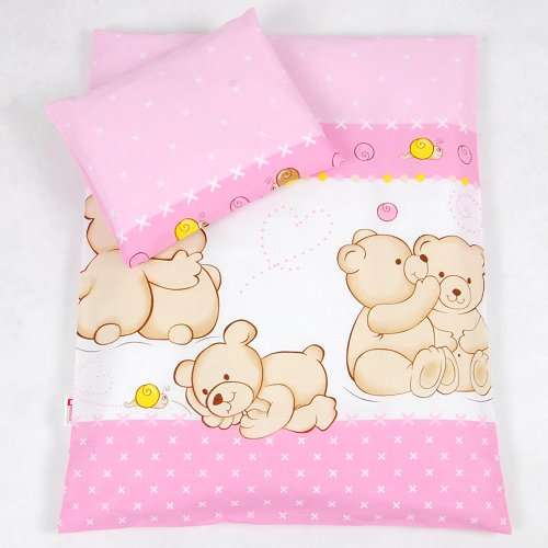 BABYLUX 2 tlg. Set Bezug für Kinderwagen Bettwäsche 60x78cm 64. Teddybären Rosa