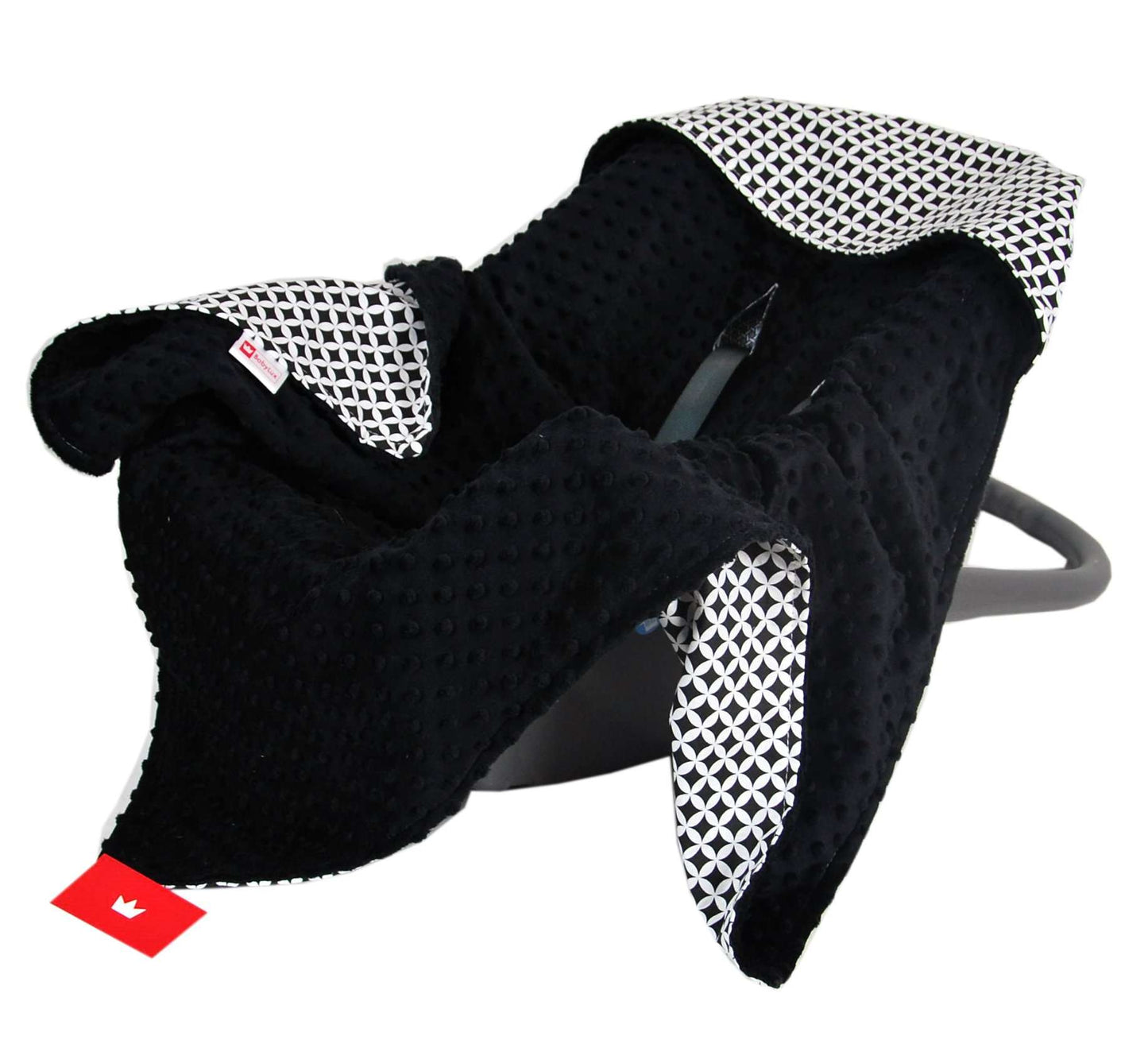 BabyLux EINSCHLAGDECKE 90x90 cm Babyschale Minky Decke 12. Schwarz + Maroko
