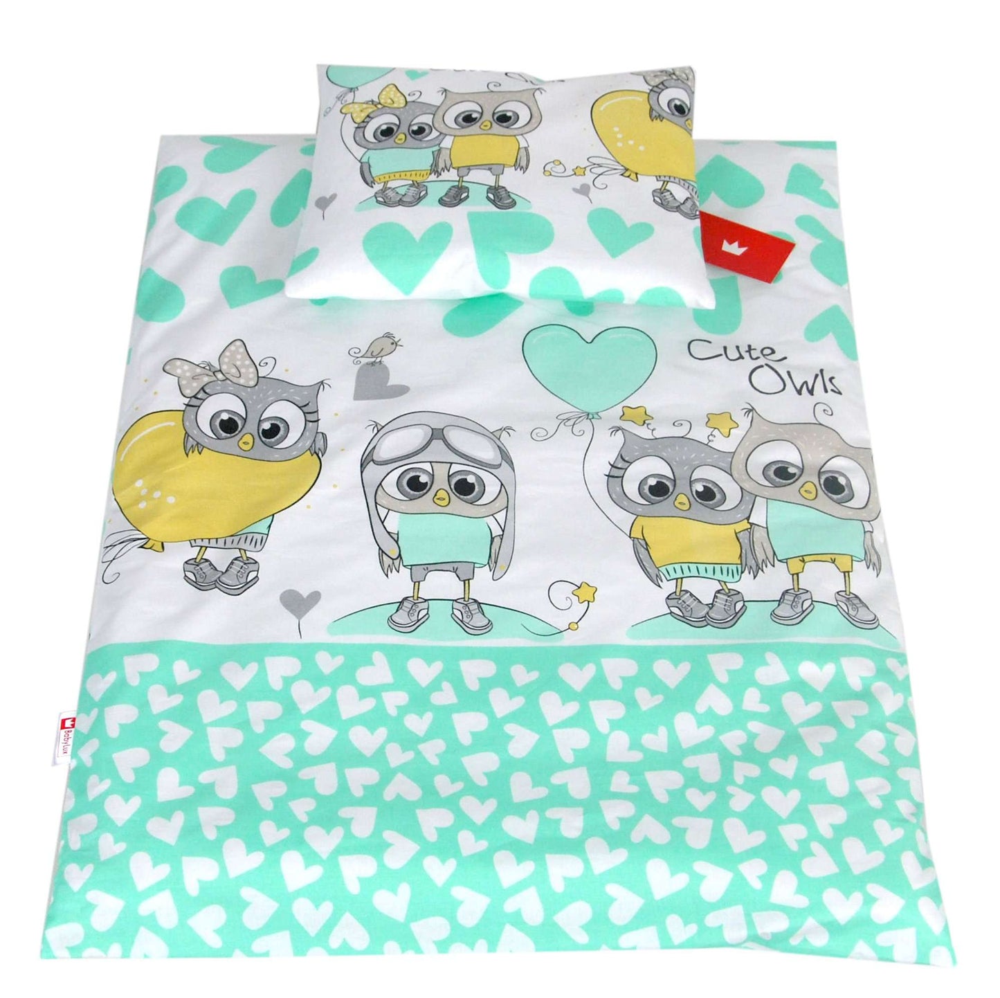 BABYLUX 2 tlg. Set Bezug für Kinderwagen Bettwäsche 60x78cm 104. Eule Minze