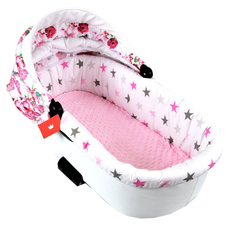 BABYLUX Nestchen für Kinderwagen BABYWANNE Matratze 2Tlg Set W10 - Rosa + Sterne