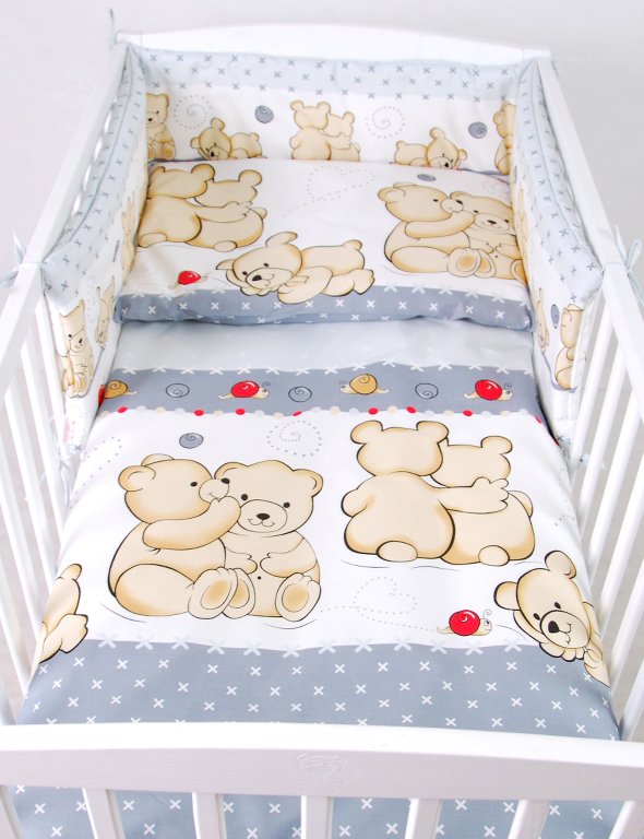 BABYLUX Bettumrandung NESTCHEN mit Kopfschutz 210 x 30 cm 61. Teddybären Grau