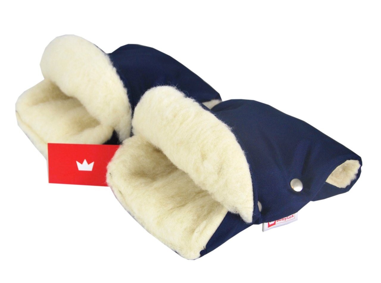 BABYLUX MUFF Handmuff Handwärmer Kinderwagen Handschuh 13. Marine Blau + Lammwol