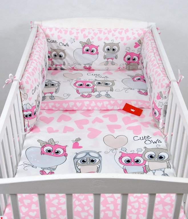 BABYLUX Bettumrandung NESTCHEN mit Kopfschutz 210 x 30 cm 103. Eule Rosa