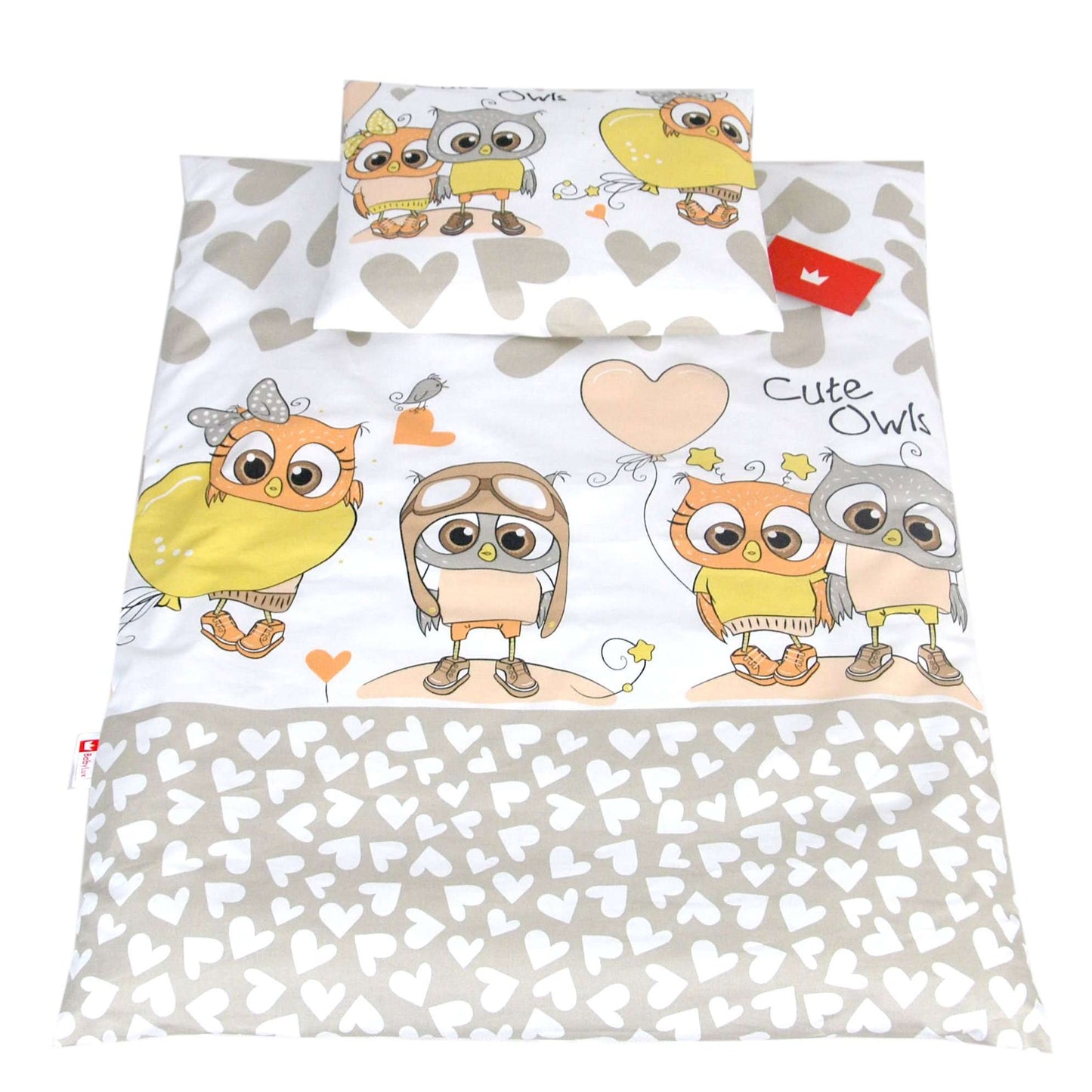 BABYLUX 2 tlg. Set Bezug für Kinderwagen Bettwäsche 60x78cm 105. Eule Beige