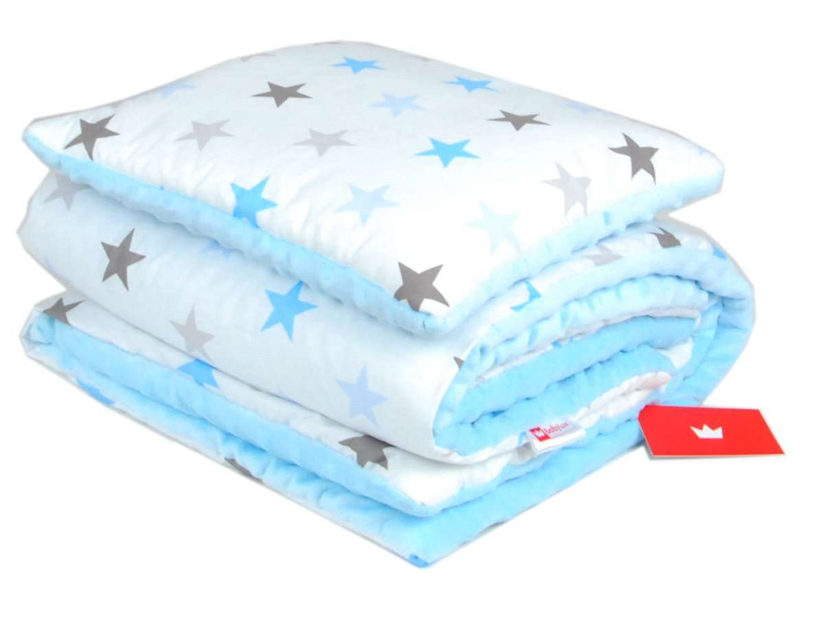 BABYLUX Babydecke Krabbeldecke MINKY Decke 75x100 cm mit Kissen 9K. Blau + Stern