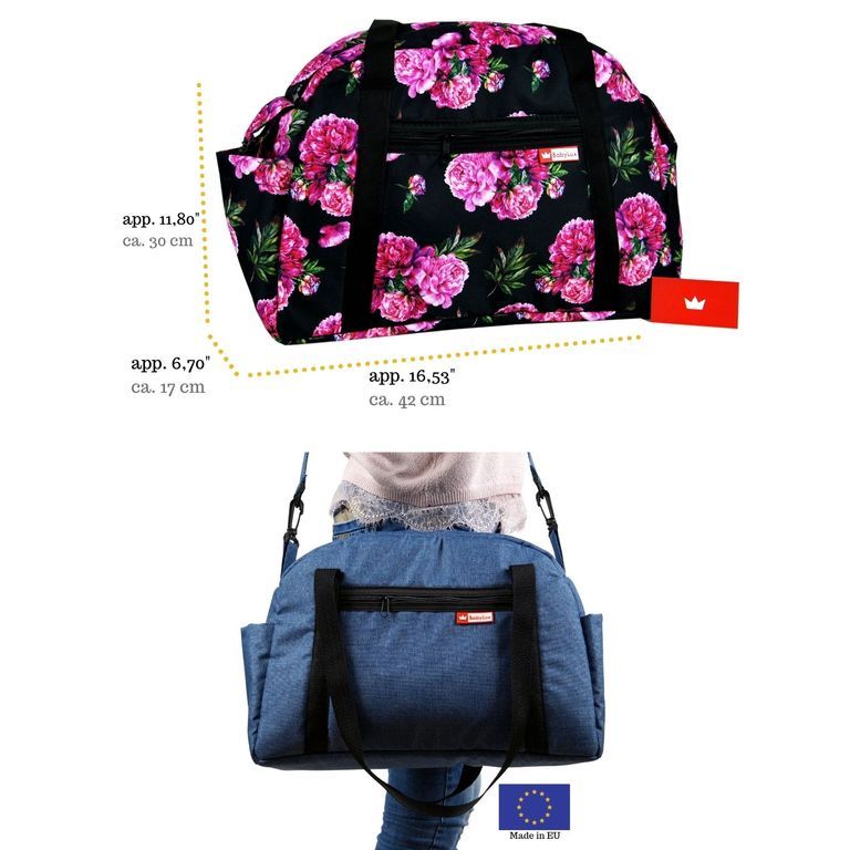 BabyLux Wickeltasche COLORFUL Kinderwagen Buggy Große 77. Schwarz + Päonien