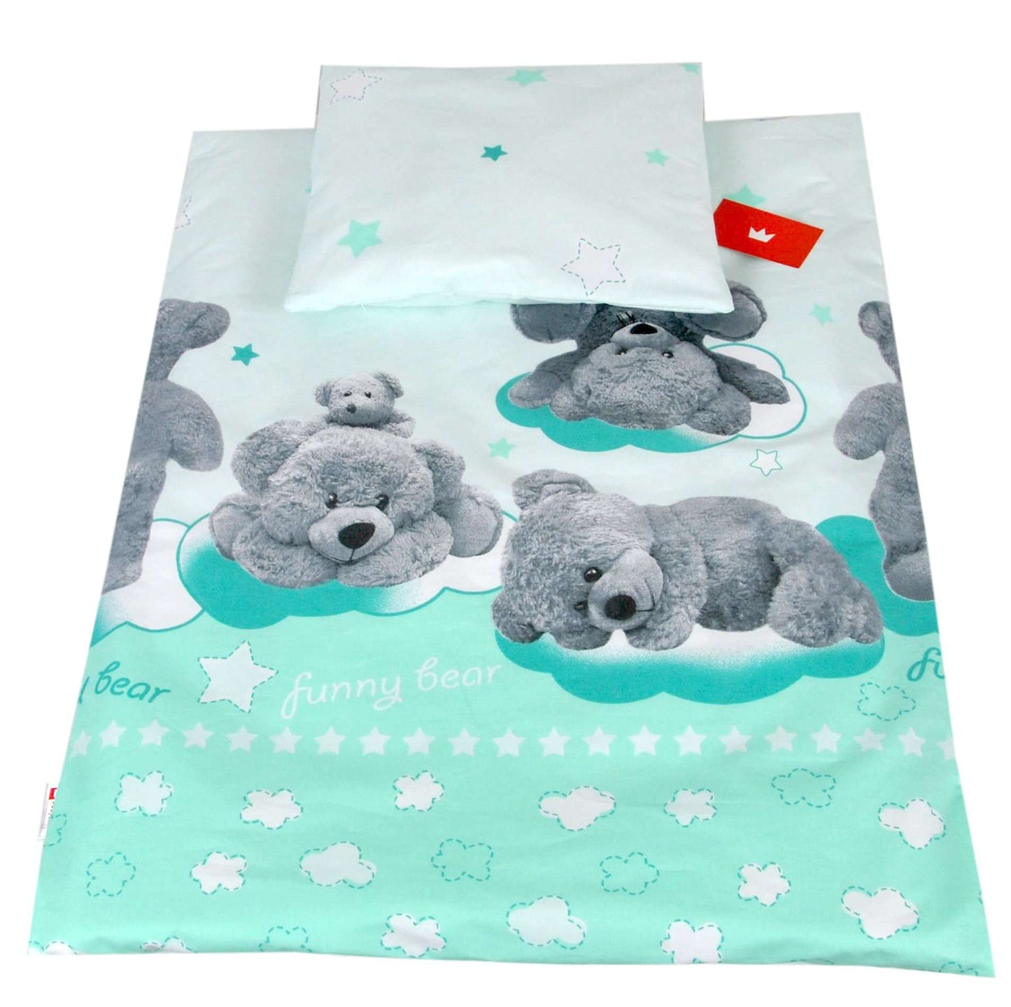 BABYLUX 2 tlg. Set Bezug für Kinderwagen Bettwäsche 60x78cm 90. Minze Bär