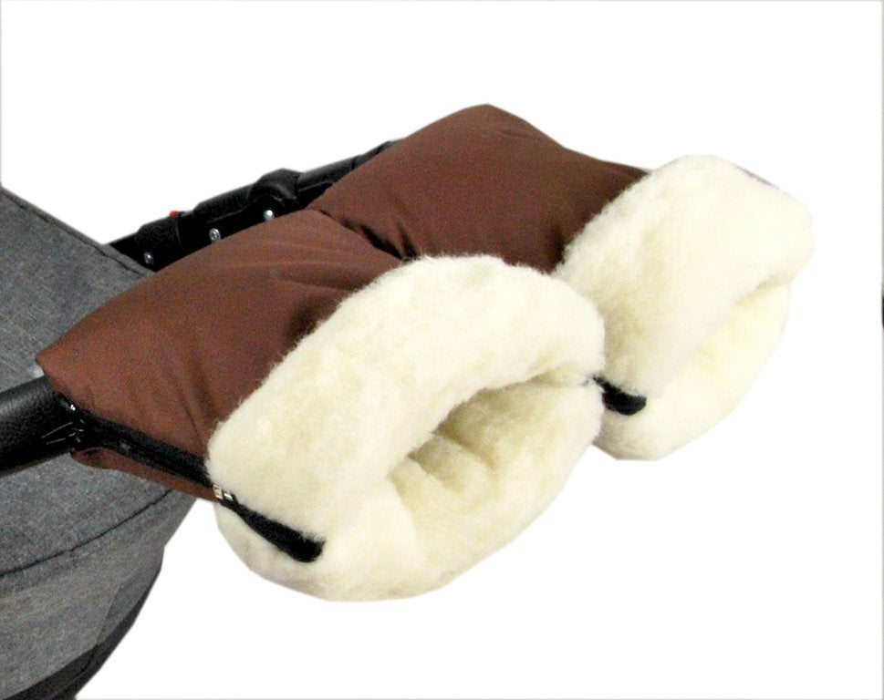 BabyLux Handmuff für Kinderwagen MUFF Reißverschluss MR15 Braun + Wolle
