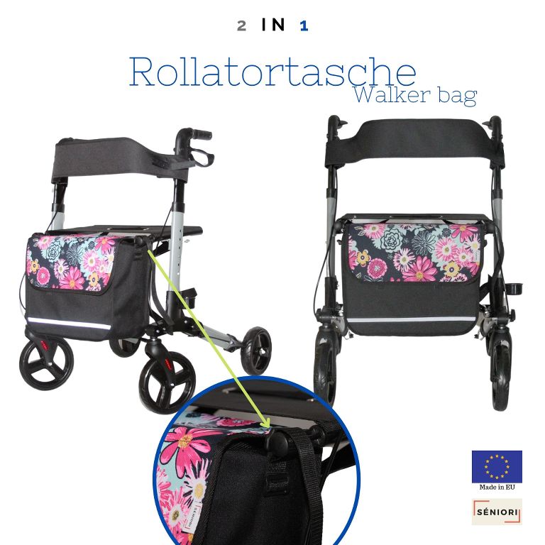 SENIORI Rollator / Rollstuhl Tasche Rollatortasche Rollstuhltasche 4. Blumen_classic