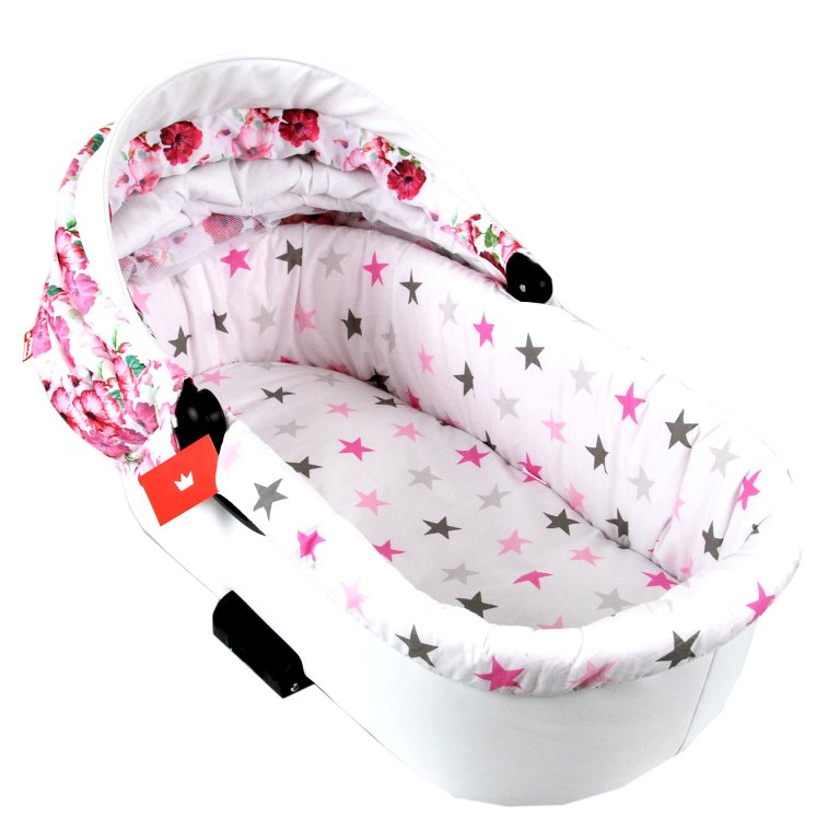 BABYLUX Nestchen für Kinderwagen BABYWANNE Matratze 2Tlg Set W10 - Rosa + Sterne