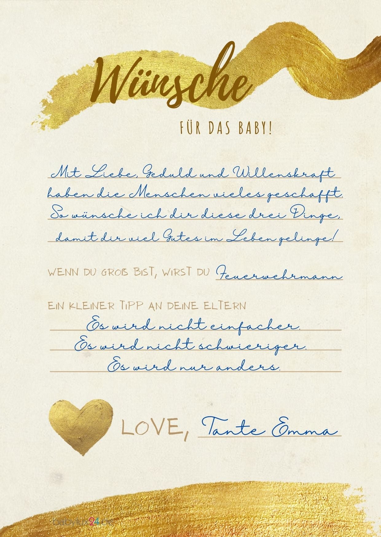 EMI&SAM Babyparty Wunschkarten Karten Junge & Mädchen Baby Shower 20St Gold