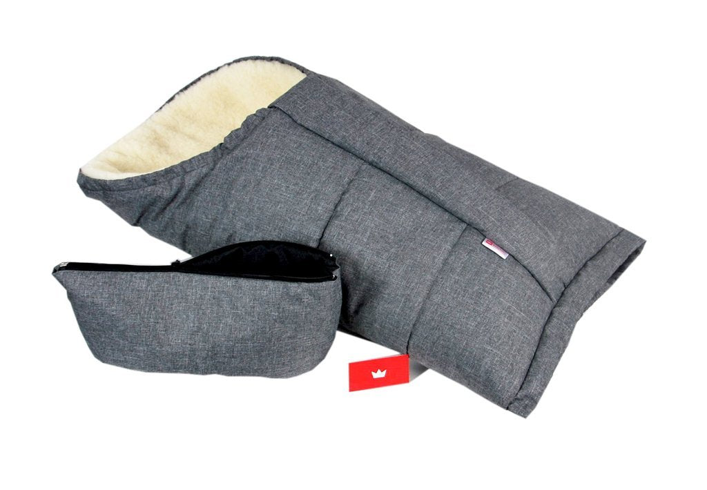 BABYLUX Winterfußsack MUMIE 110cm Kinderwagen Fußsack LAMMWOLLE 55. LEIN Grau