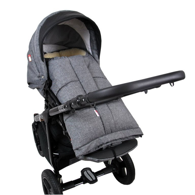 BABYLUX Winterfußsack MUMIE 110cm Kinderwagen Fußsack LAMMWOLLE 55. LEIN Grau