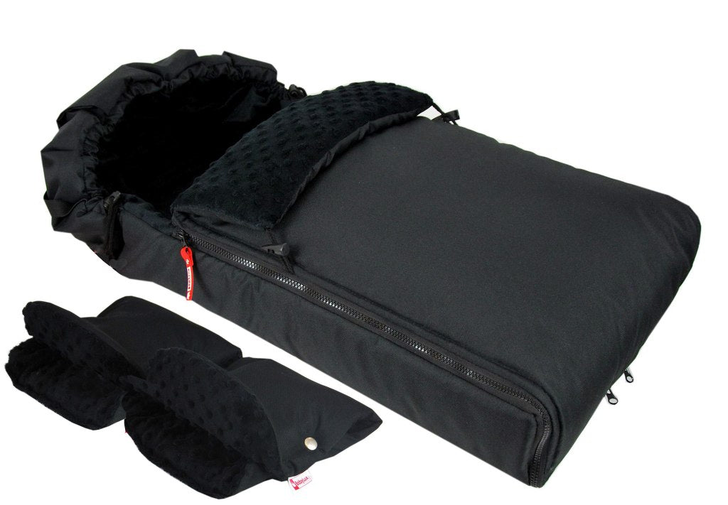 BABYLUX Fußsack 90cm MINKY Kinderwagen Buggy Schwarz + Schwarz + Handmuff