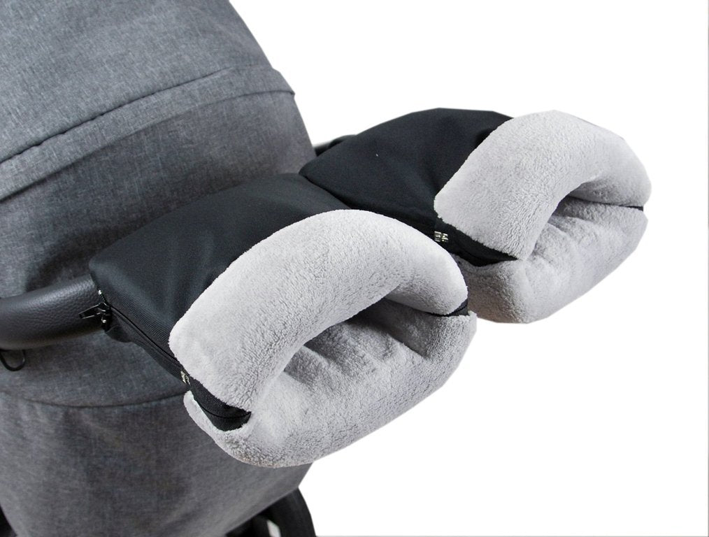 BabyLux Handmuff für Kinderwagen MUFF Reißverschluss MR3 Schwarz + Minky Grau