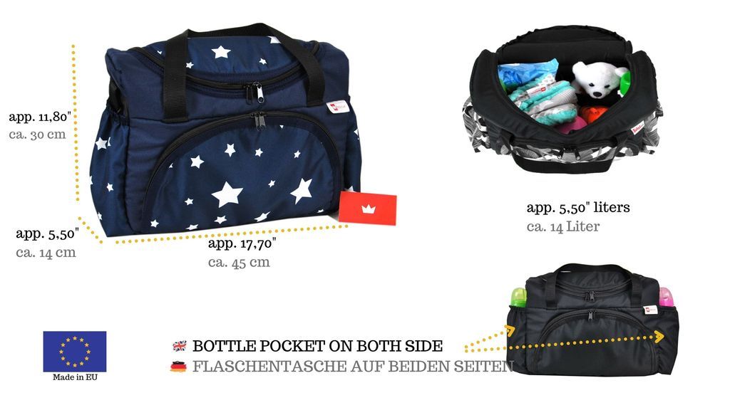 BabyLux Wickeltasche Kinderwagentasche Pflegetasche S3 75. Sterne