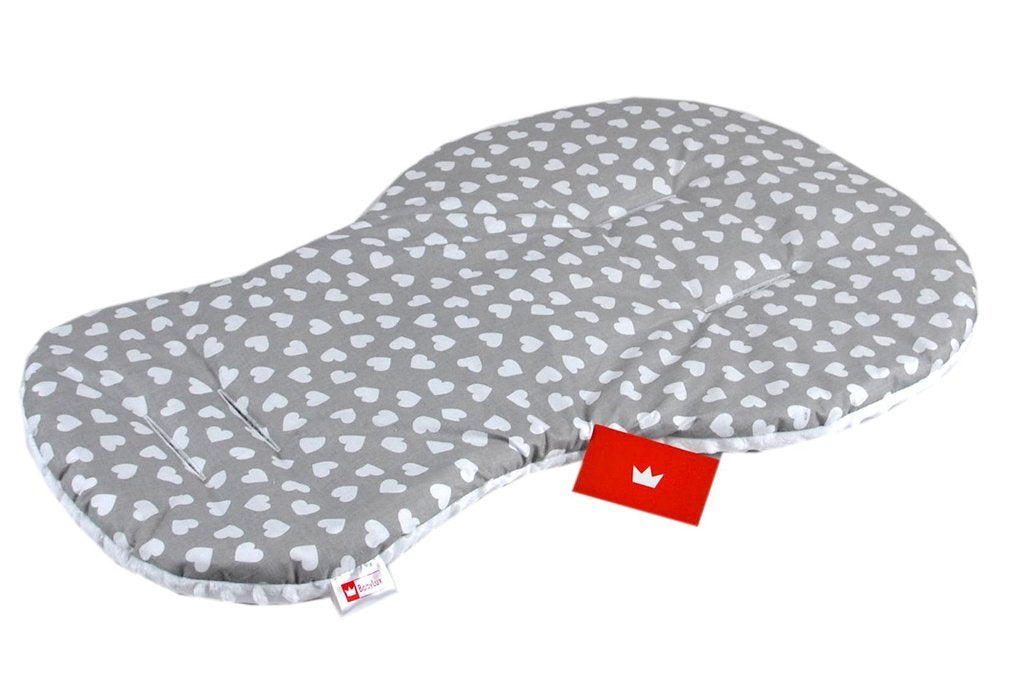 BABYLUX Kinderwagen 3 TLG SITZAUFLAGE Kissen Gurtschoner 7. Weiß + Herzen
