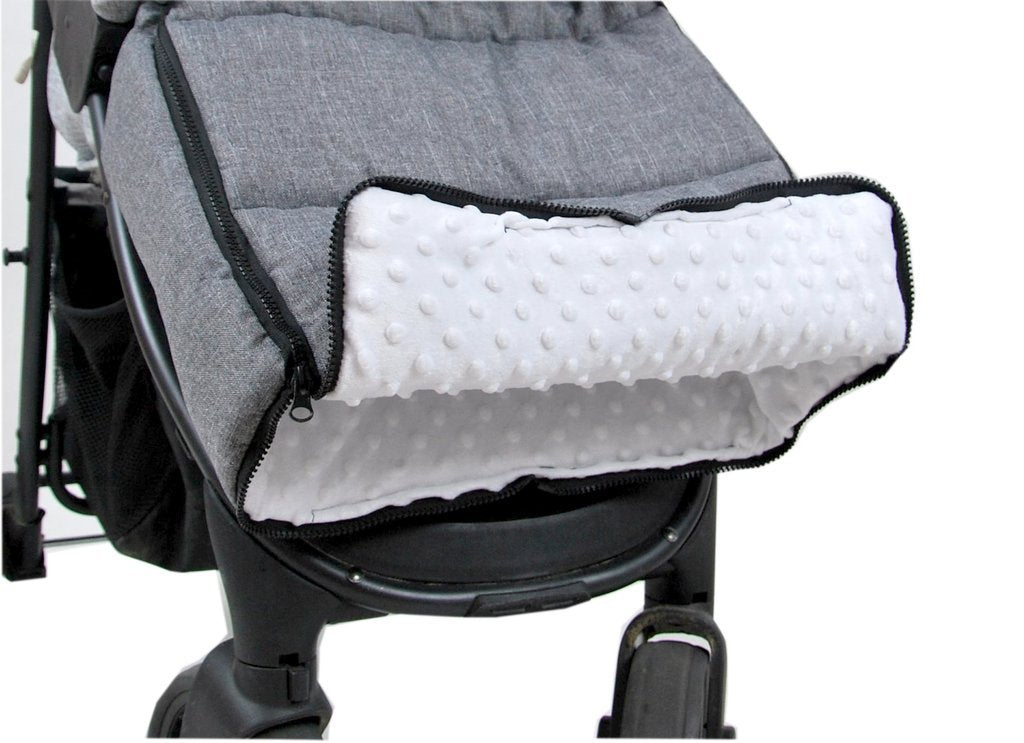 BABYLUX Fußsack 90cm MINKY Kinderwagen Buggy Babyschale Grau + Minky Weiß