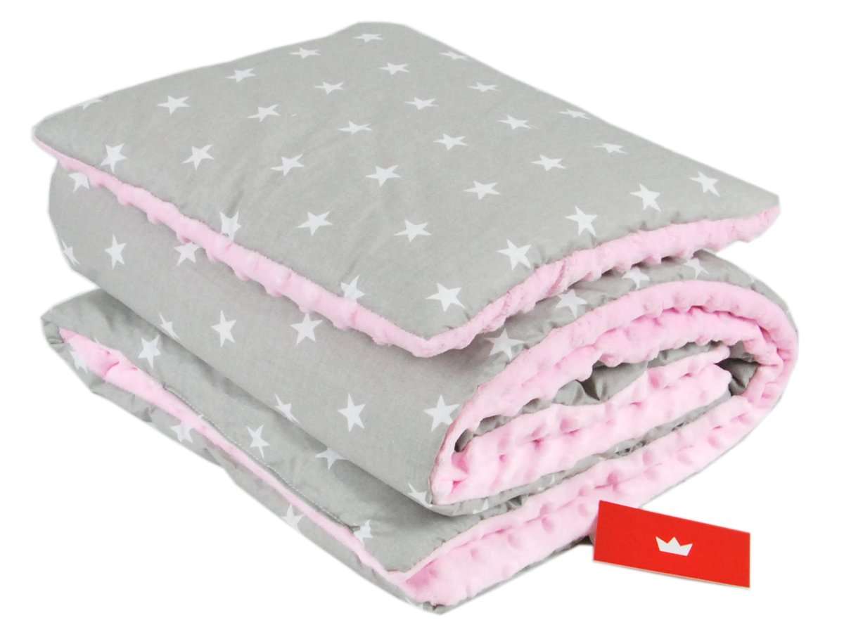 BABYLUX Babydecke Krabbeldecke MINKY Decke 75x100 cm mit Kissen 4K. Rosa + Stern