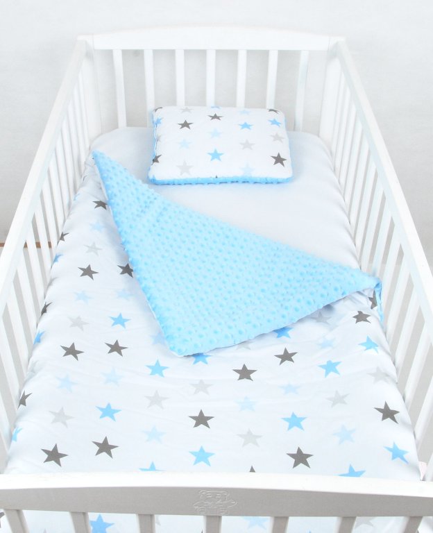 BABYLUX Babydecke Krabbeldecke MINKY Decke 75x100 cm mit Kissen 9K. Blau + Stern