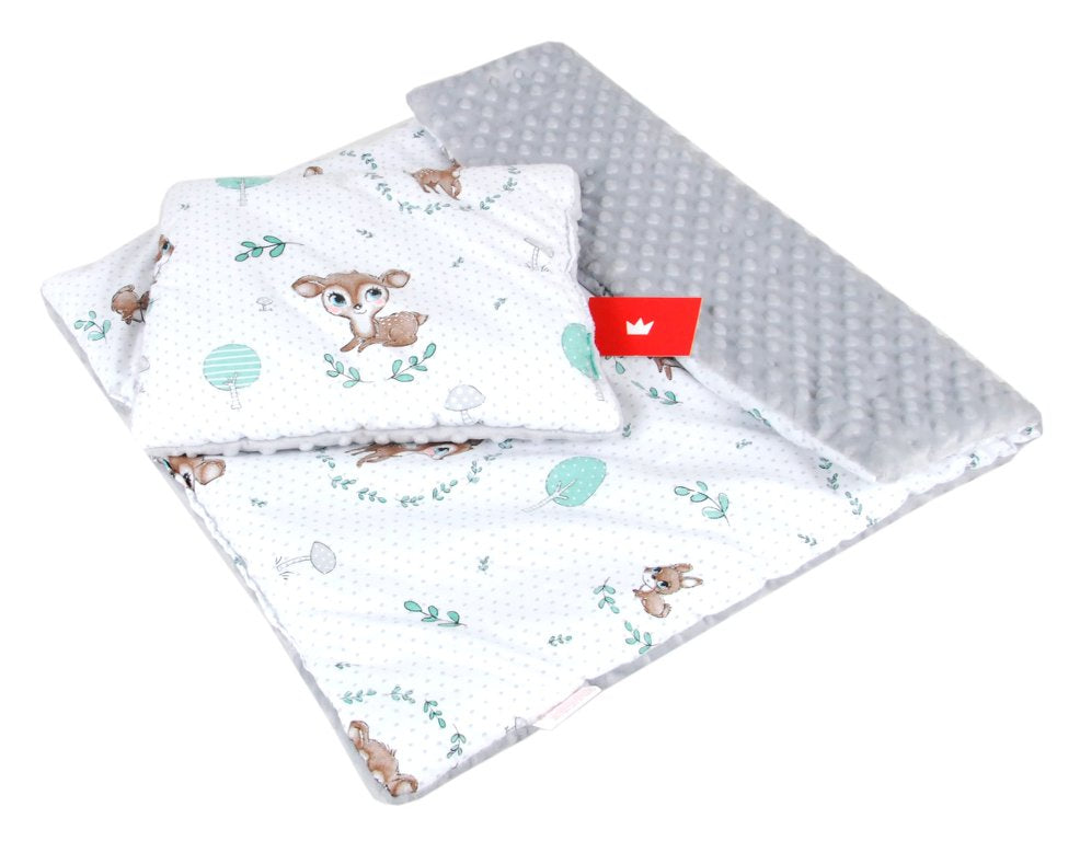 BABYLUX Babydecke MINKY PLÜSCH Kinderwagen 75x60cm MP120B. Wald Reh + Grau