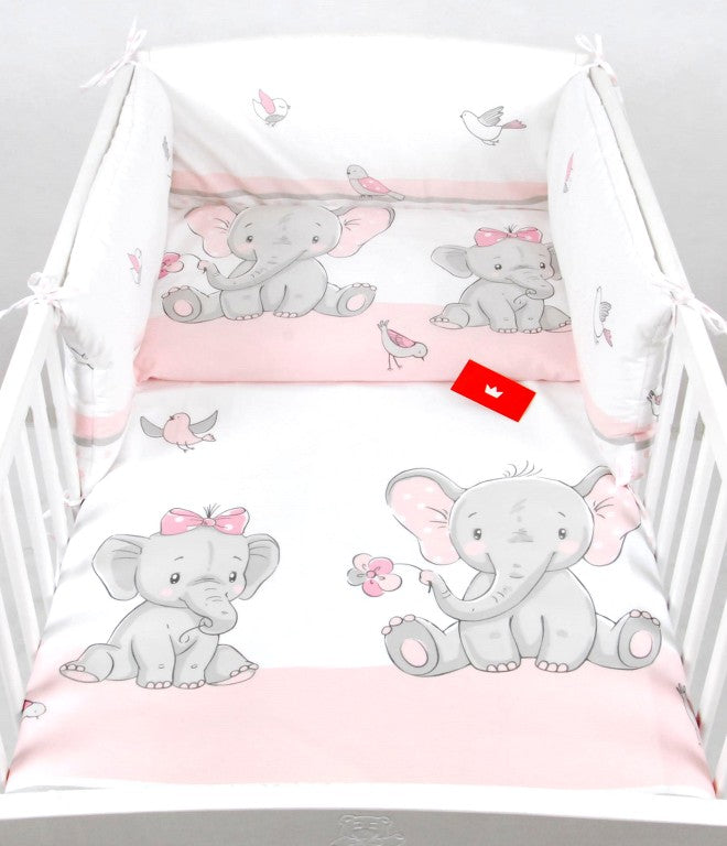 BABYLUX Bettumrandung NESTCHEN mit Kopfschutz 210 x 30 cm 112. Elephanten Coral