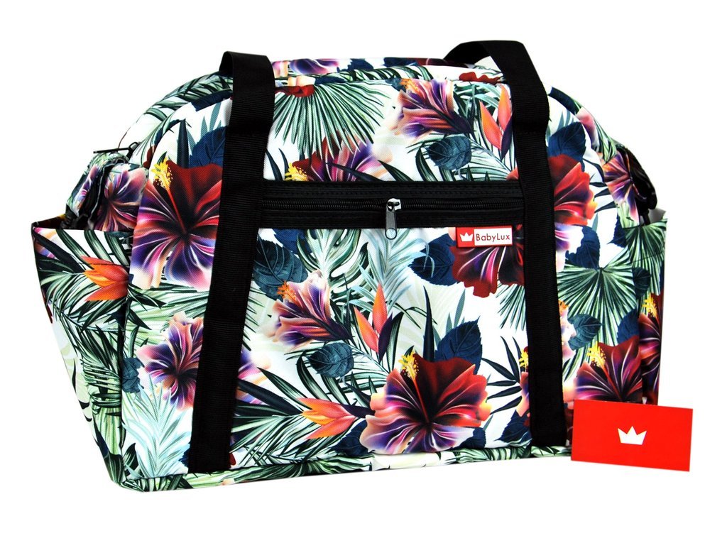BabyLux Wickeltasche COLORFUL Kinderwagen Buggy Große 80. Grau + Hibiskus