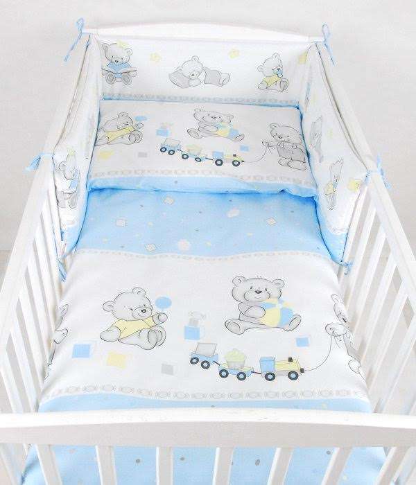 BABYLUX Bettumrandung NESTCHEN mit Kopfschutz 210 x 30 cm 70. Bär Cookie Blau