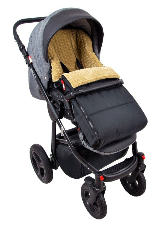 BABYLUX Fußsack 90cm MINKY Kinderwagen Buggy Schwarz + Beige + Handmuff