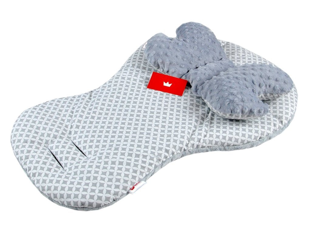 BABYLUX Kinderwagen 3 TLG SITZAUFLAGE Kissen Gurtschoner 5. Grau + Maroko