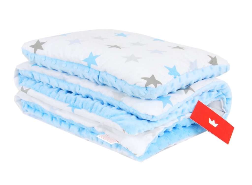 BABYLUX Babydecke MINKY PLÜSCH Kinderwagen 75x60cm MP94 - Blau + Sterne Blau