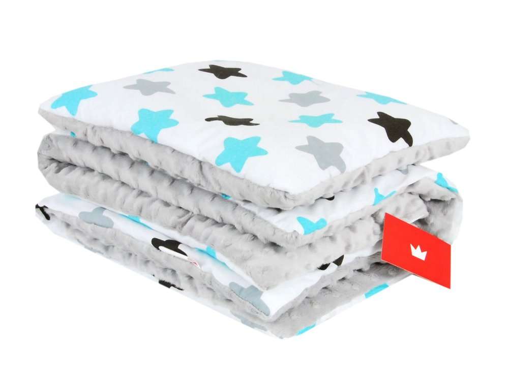 BABYLUX Babydecke MINKY PLÜSCH Kinderwagen 75x60cm MP98 - Grau + Sterne