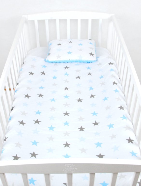 BABYLUX Babydecke Krabbeldecke MINKY Decke 75x100 cm mit Kissen 9K. Blau + Stern