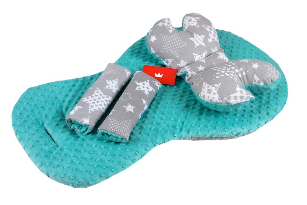 BABYLUX Kinderwagen 3 TLG SITZAUFLAGE Kissen Gurtschoner 3. Minze + Sternbild