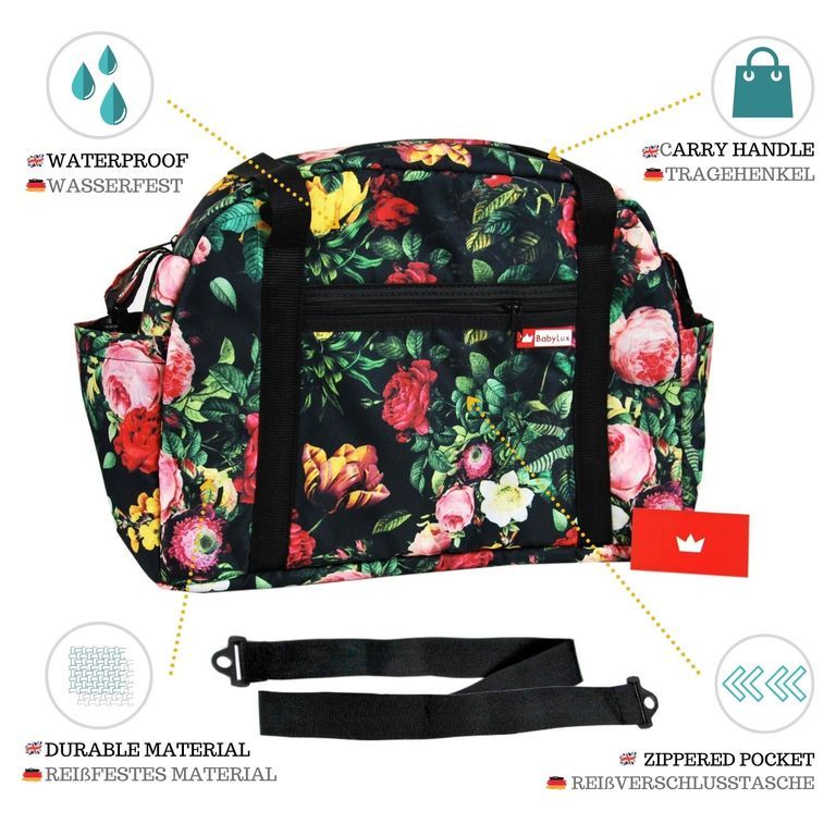 BabyLux Wickeltasche COLORFUL Kinderwagen Buggy Große 76. Schwarz + Rosa
