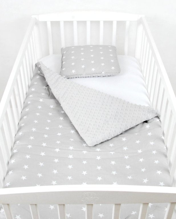 BABYLUX Babydecke Krabbeldecke MINKY Decke 75x100 cm mit Kissen 5K. Grau + Stern