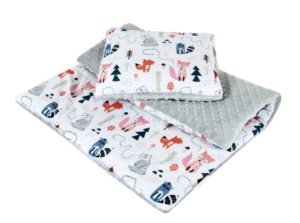BABYLUX Babydecke MINKY PLÜSCH Kinderwagen 75x60cm MP118 - Grau + Fuchse